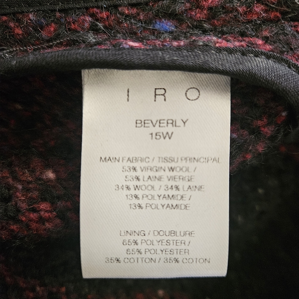 IRO Beverly Black Burgundy Wool Blend Stripe Open Front Coat Size 8 - Picture 5 of 6